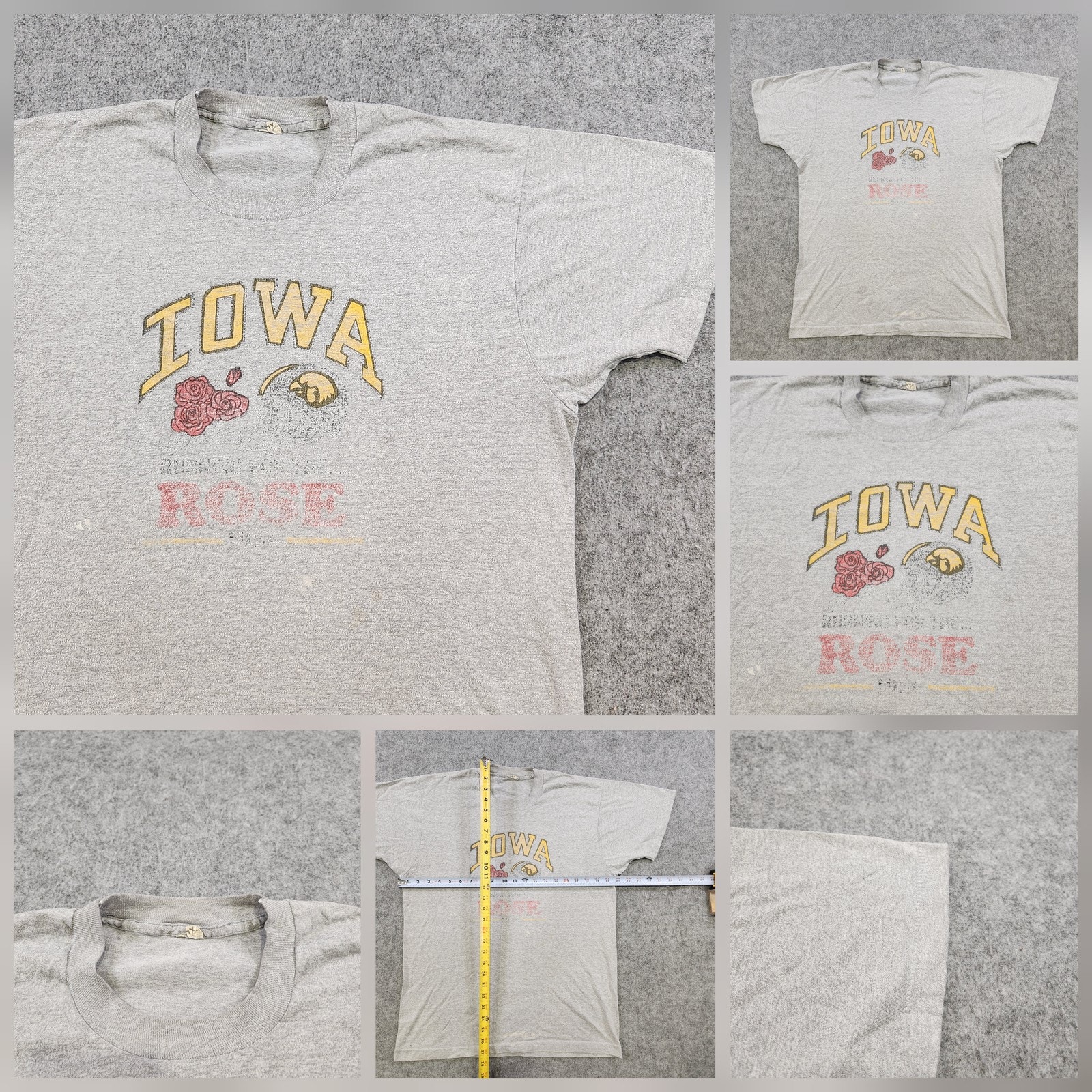 Vintage Iowa Hawkeyes T Shirt Mens Xl Gray Ncaa Football Rose Bowl Tee 90s
